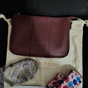 Pom Pom London Burgundy City Slim Crossbody Bag Purse